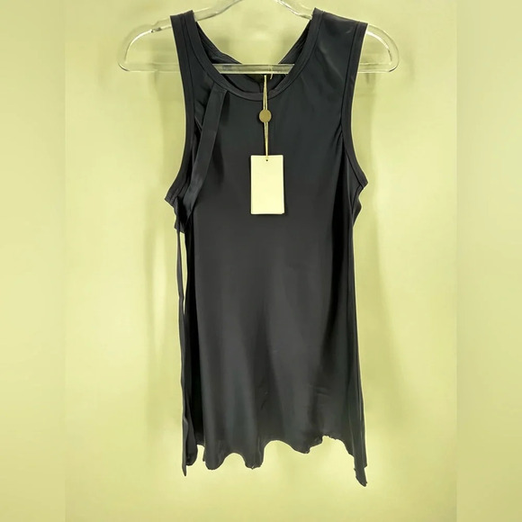 NWT Helmut Lang Navy Satin Sleeveless Asymmetrical  Harness Shoulder Top Size S - Picture 5 of 16